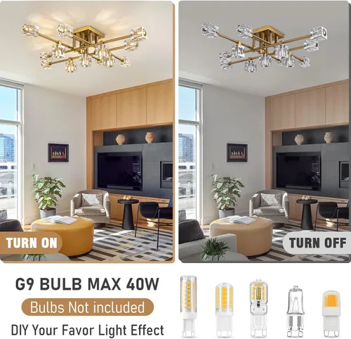 Vista 3 de Modern Ceiling Light Fixture with 13-Lights,Gold Semi Flush Mount Ceiling Light,Crystal Sputnik Chandeleirs,Modern Ceiling Lights for Living