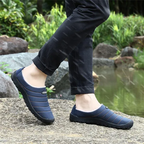 Vista 7 de UBFEN - Pantuflas cálidas de invierno para hombre y mujer con forro de felpa mullida, zapatos de casa con suela de caucho antideslizante