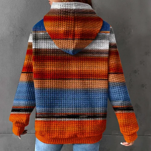 Vista 6 de Sudaderas con capucha para mujer, casual, de manga larga, con cordón de gofre, sudadera suelta con bolsillo, ropa de otoño, 2_Blanco