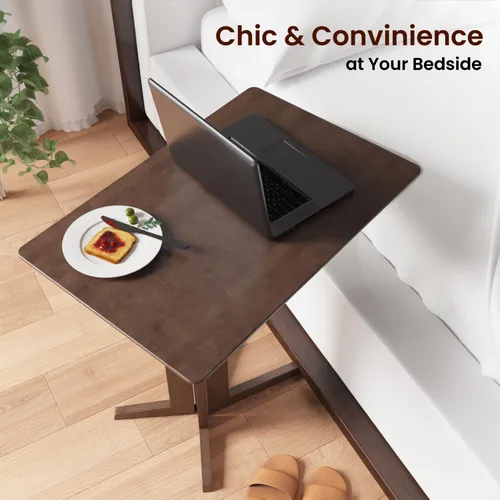 Vista 6 de Mesa de bambú en forma de C con ruedas - Escritorio multifuncional para sofá y laptop, bandeja decorativa para sala de estar y dormitorio, mesa