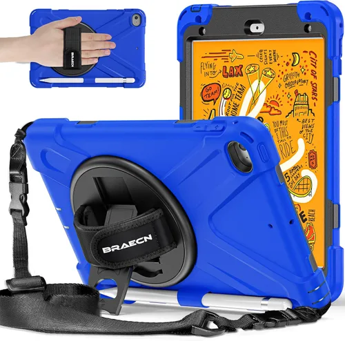 Vista 12 de BRAECNstock para Apple iPad mini 5/4 Funda 2019/2015 19,9 cm, Funda Protectora a Prueba de Golpes con Soporte para Lápices, Correa Giratoria
