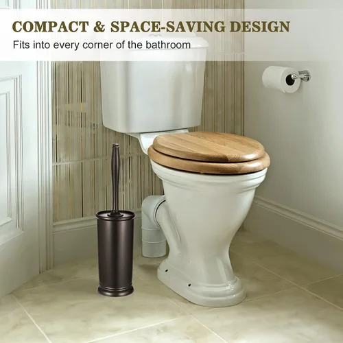 Vista 6 de Juego de Portaescobillas para Inodoro: Cepillo Limpiador de Inodoro de Limpieza Profunda para Bordes con Soporte para Baño Rv - Accesorios B-bronce
