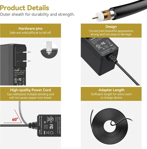 Vista 5 de UL Listado 6FT AC/DC cargador adaptador para máquina de cantar STVG785BTW Karaoke Machine Cable de alimentación
