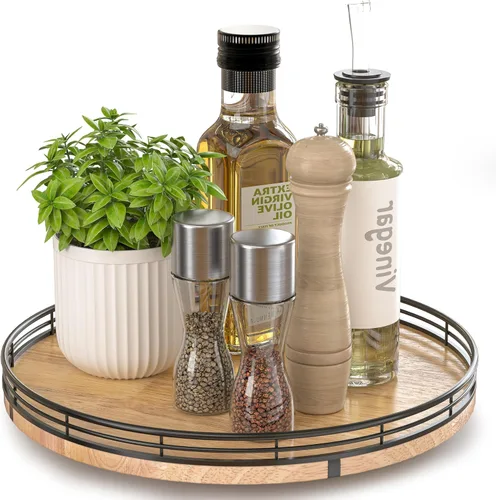 Vista 33 de Marble Lazy Susan - Tocadiscos para mesa, bandeja redonda de mármol de grano de madera antigua de 10 pulgadas para mesa de comedor, encimera de Negro