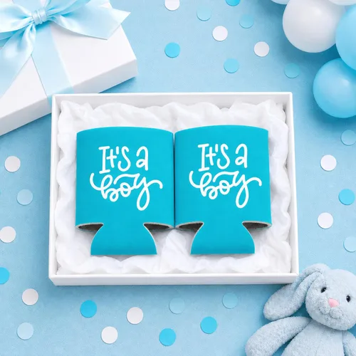 Vista 5 de Pink Palm Co. IT'S A BOY - Juego de enfriadores de latas – Fundas para baby shower y revelación de género – Enfriadores de latas de cerveza