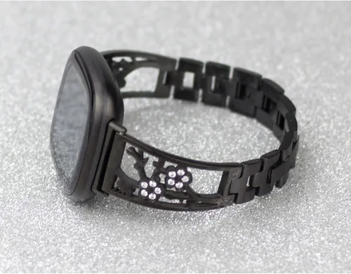 Vista 4 de Pulsera de acero inoxidable compatible con Fitbit Sense 2/Sense/Versa 4/Versa 3, bandas de repuesto brillantes para mujer, pulseras elegantes
