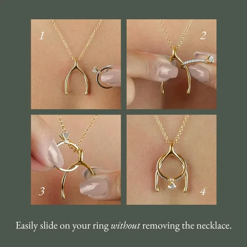 Vista 3 de Ring Holder Necklace - Sterling Silver Necklace with Gold Finish - Engagement Gift for Doctors & Nurses - Gold Jewelry for Mom or Grandmother