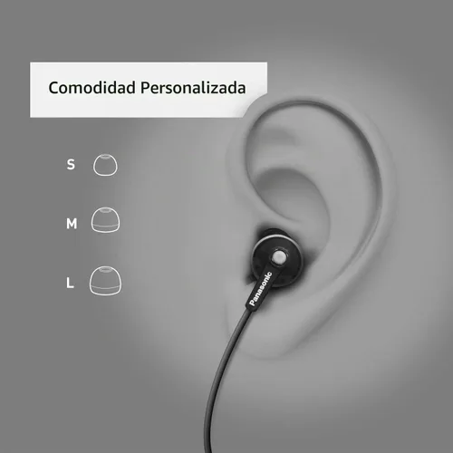 Vista 3 de Auriculares con cable Panasonic ErgoFit con micrófono, auriculares con cable de 3.5mm con micrófono y controlador de llamadas, auriculares