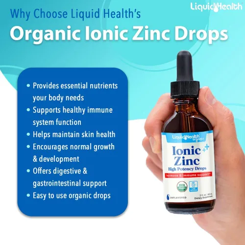 Vista 3 de LIQUIDHEALTH USDA - Gotas de zinc iónico orgánico de alta potencia, suplemento vitamínico líquido mineral traza para adultos y niños, apoyo