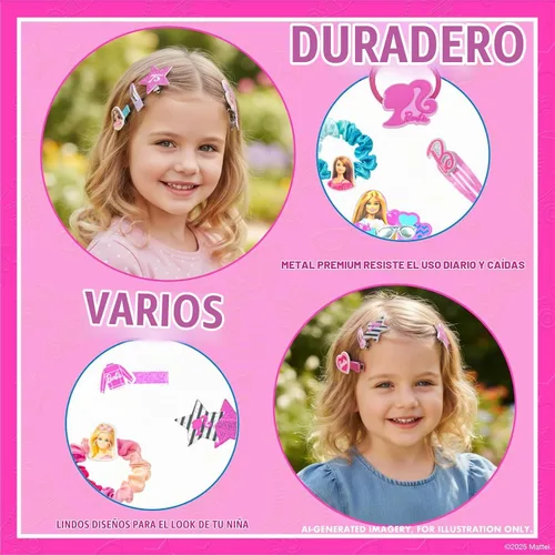 Vista 3 de Barbie - Juego de accesorios para el cabello con pinzas para el cabello, lazos y coleteros