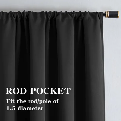 Vista 2 de Juego de 2 paneles de cortinas opacas de 72 pulgadas, cortinas opacas para sala de estar o dormitorio, aislamiento térmico y bolsillo para barra