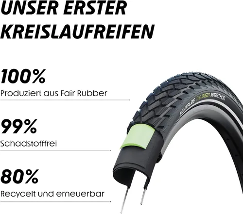 Vista 5 de Schwalbe Green Marathon Bicycle tyre – GreenGuard Puncture Protection – Schwalbe's Most Environmentally Friendly tyre – with ADDIX or ADDIX Eco