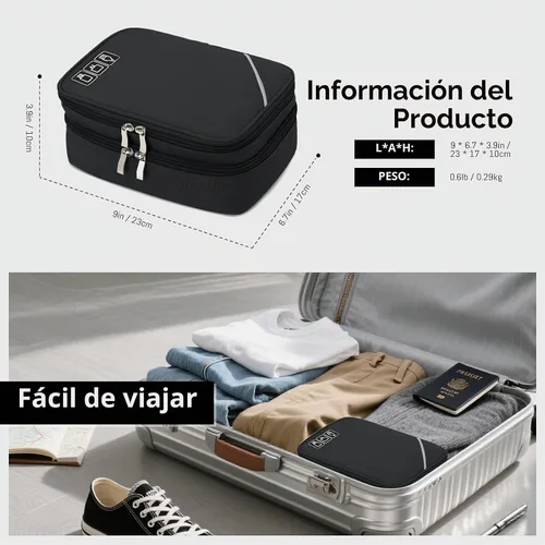 Vista 2 de Lanola Organizador Electrónico, Bolsa Organizadora de Cables de Viaje Funda para Accesorios Electrónicos Estuche de Transporte Bolsa de 2-negro