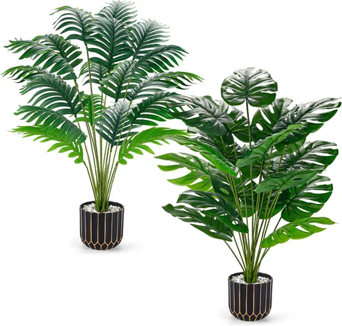 Vista 12 de Der Rose Plantas falsas de 28 pulgadas, planta Monstera en maceta de oro