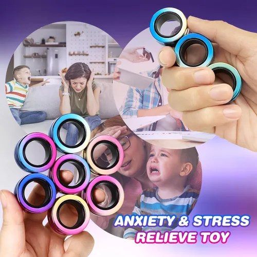 Vista 2 de Jawhock Paquete de 9 anillos magnéticos para adultos, anillos magnéticos para niños y adolescentes, juguetes sensoriales para personas inquietas
