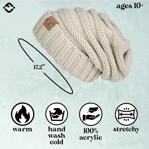 Vista 61 de Funky Junque Gorro de moda de punto trenzado de talla extragrande, grueso, abrigado, suave y holgado