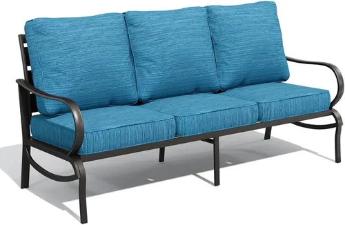 Vista 65 de MFSTUDIO Juegos de muebles de patio, sofás de conversación de metal para exteriores con 1 sofá de 3 asientos para jardín, cojín beige