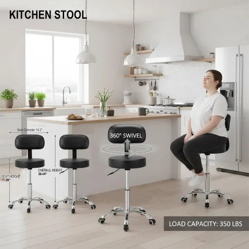Vista 4 de Kaleurrier Taburetes rodantes con respaldo, silla giratoria ajustable resistente para peluquería, salón de belleza, cocina, bar, mostrador médico