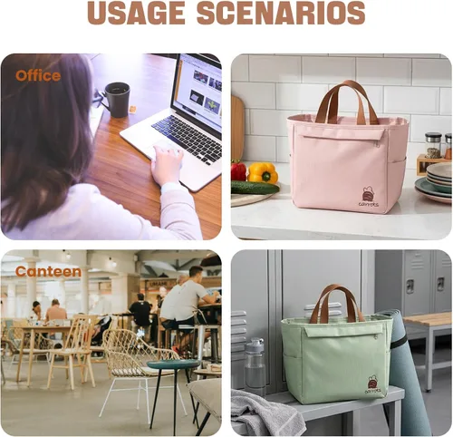 Vista 7 de Bonita bolsa de almuerzo aislada, bolsas Bento personalizadas y coloridas para mujeres, bolsas refrigerantes pequeñas kawaii para almuerzo, tela
