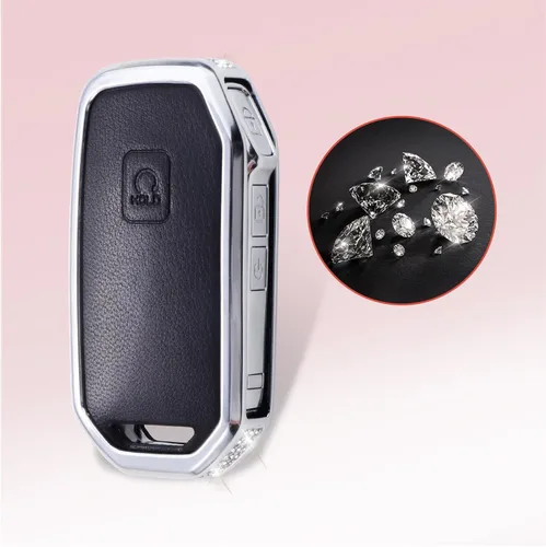 Vista 5 de Compatible with Kia Key Fob Cover with Keychain Genuine Leather Crystal Key Protector