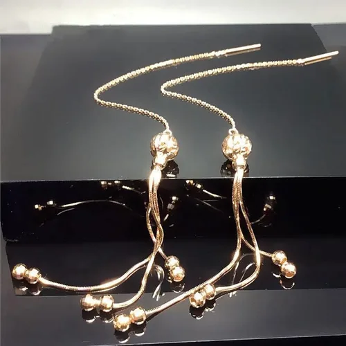 Vista 3 de SAGEKING 2024 New 585 Purple Gold Plated 14K Rose Gold New Double Round Bead Soft Chain Tassel Long Drop Earrings For Women Luxury Classic Jewelry