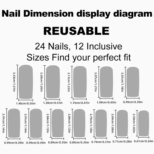 Vista 6 de Uñas postizas largas a presión cuadradas con dijes, uñas acrílicas color rosa nude, lindos diseños de dijes de oso de corazón, uñas con pegamento