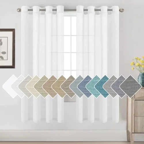 Vista 113 de H.VERSAILTEX Cortinas de lino de mezcla natural para sala de estar/cortinas de lino semitransparentes reductoras de luz de 54 pulgadas de largo