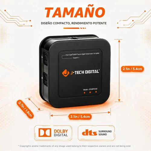 Vista 5 de J-Tech Digital Interruptor digital premium de señal de fibra óptica a audio SPDIF, con conexión TOSLINK, con control remoto