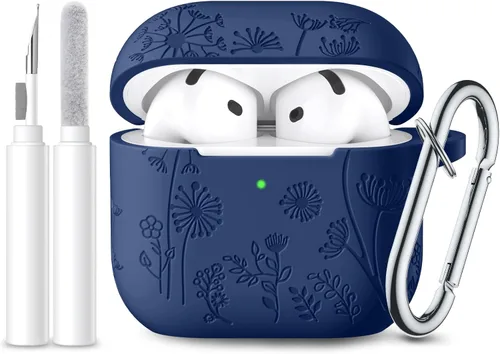 Vista 21 de Lerobo Funda para AirPods 5/4, funda de silicona suave grabada con flores A-Negro