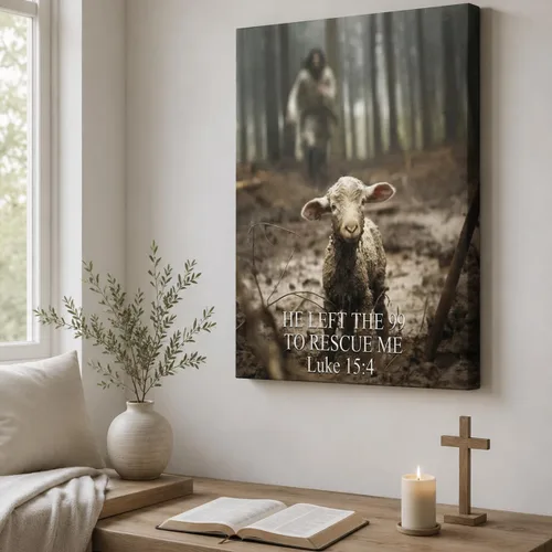 Vista 25 de Arte de pared en lienzo de Jesús y Cordero, Arte de pared en lienzo de Jesús abrazando a un cordero fangoso, Arte de pared cristiano para decoración