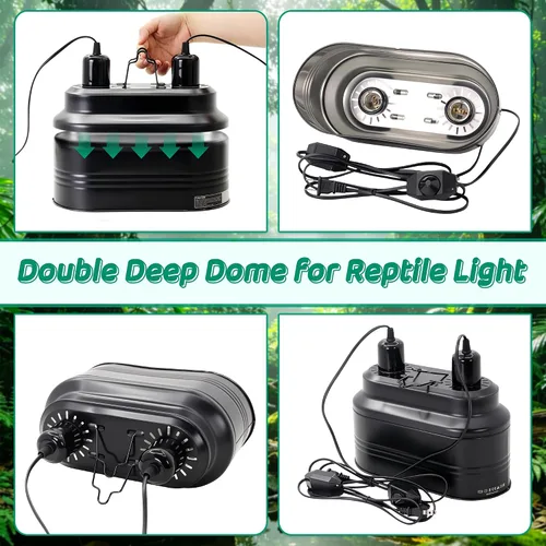Vista 7 de Lámpara de cúpula profunda de reptil doble con ajuste de temperatura, doble tapa profunda diseño de integración combinada lámpara de iluminación
