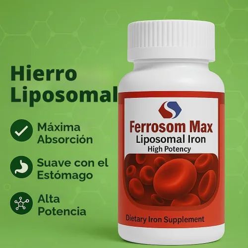 Vista 6 de Suplemento de hierro liposomal máximo 60 cápsulas (45 mg de hierro elemental puro) por Siba Pharm Fórmula de máxima absorción Sin OMG, vegano