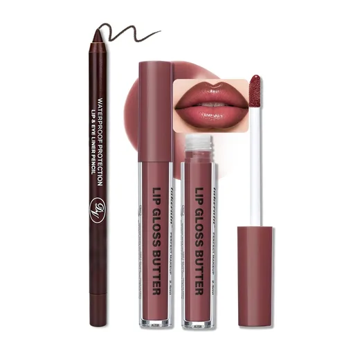 Vista 98 de BAISEN DIARY 2 en 1 doble punta mate delineador de labios y brillo de labios, lápiz combinado de labios marrón nude degradado, delineador de labios