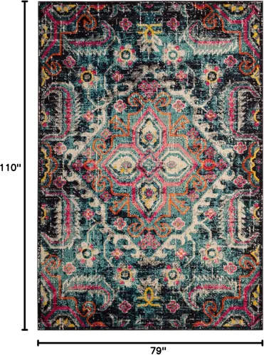 Vista 2 de SAFAVIEH Colección Monaco Alfombra de Área - 6'7" x 9'2", Azul y Fucsia, Diseño Desgastado de Medallón Bohemio Chic, No Desprende Pelusa y de Fácil