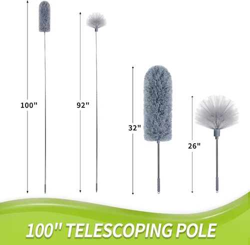 Vista 4 de IVYROLL Plumero de telaraña con poste de extensión, cepillo de telaraña y kit de limpieza de techo, limpiador de plumas de microfibra de 100