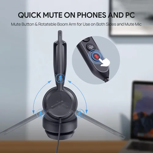 Vista 5 de Yealink UH42 USB-C/A Mono Auriculares con Micrófono para Computadora PC, Auriculares con Cable Certificados Equipos, Micrófono con Cancelación