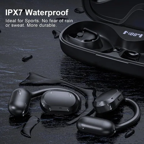 Vista 11 de Auriculares de oreja abierta, IPX7 impermeables, Bluetooth 5.3 True Wireless Sports Over Ear Auriculares con ganchos para los oídos, micrófono