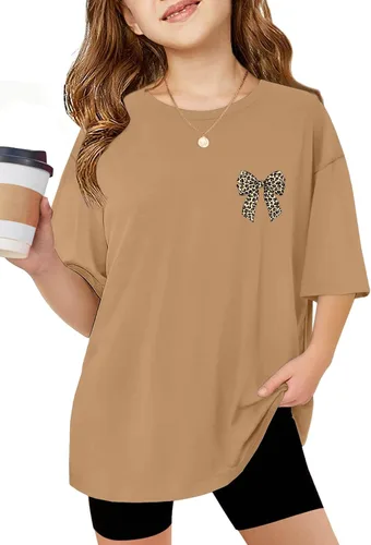 Vista 16 de Arshiner Camisetas de gran tamaño para niñas, camisetas básicas suaves y casuales de verano Negro