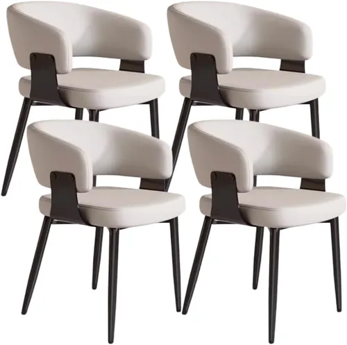 Vista 15 de YVYKFZD Juego de sillas de comedor, silla de comedor con patas de metal y respaldo curvo, sillas de cocina tapizadas de cuero, reposabrazos, silla