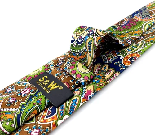 Vista 4 de S&W SHLAX&WING Corbatas para hombres verde naranja extra largo lujo corbata