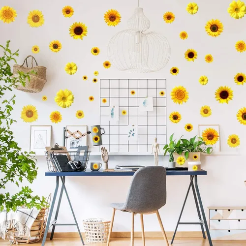 Vista 9 de Zonon 72 calcomanías de pared de girasol, calcomanías de pared extraíbles 3D impermeables, decoración autoadhesivas de primavera, decoración