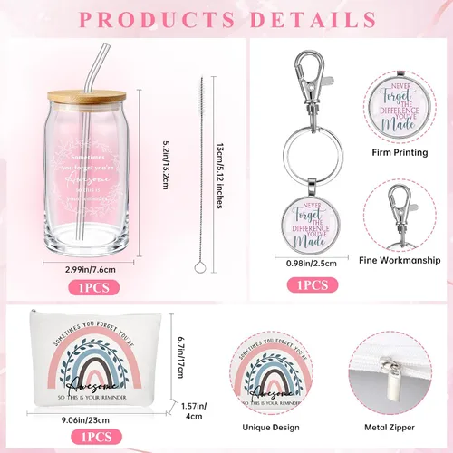 Vista 2 de Yaomiao 3 piezas de regalo de agradecimiento Cna para mujeres, graduación, agradecimiento, bolsa de cristal de 16 onzas, llavero para profesora