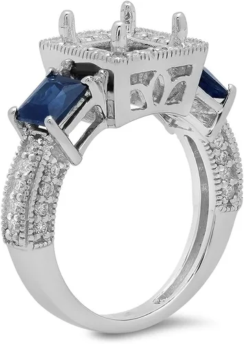 Vista 2 de Dazzlingrock Collection Anillo de compromiso de oro de 18 quilates con zafiro azul princesa y diamante blanco redondo (sin piedra central)