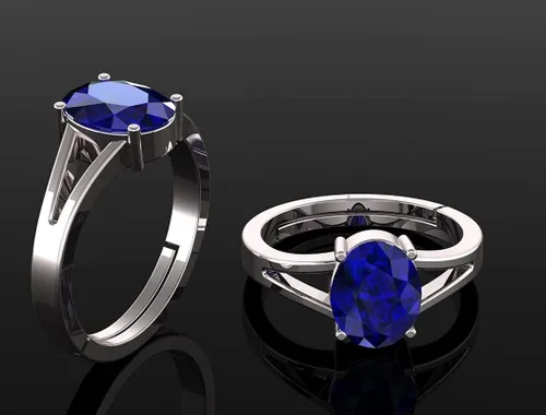 Vista 3 de LMDPRAJAPATIS Anillo ajustable de plata de ley 925 de 7.25 quilates con tallo de zafiro azul oscuro natural de Neelam probado en laboratorio