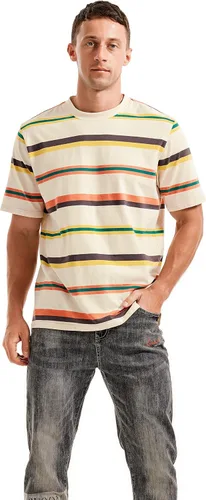Vista 2 de KLIEGOU Camiseta a rayas con cuello redondo y ajuste holgado para hombre