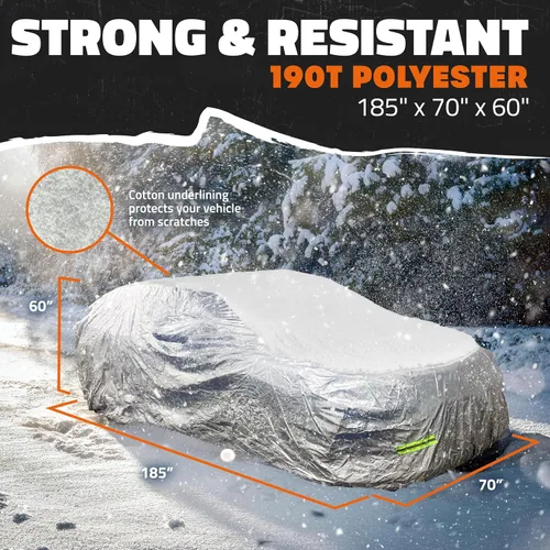 Vista 4 de Mockins - Funda para automóvil de poliéster plateado 190T, para todo tipo de clima, transpirable e impermeable, protegerá tu vehículo contra