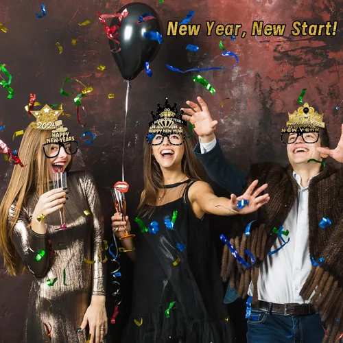 Vista 7 de 12PCS Happy New Year Eyeglasses,Headband Crown Party Favors Supplies Set Photo Propsfor 2024,Novel New Years Eve Celebration Glitter Paper Glasses