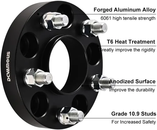 Vista 5 de 4 espaciadores de rueda centrados de 5 x 4.5 pulgadas (2.54 cm de espesor, pernos de 1/2 pulgada) compatibles con Jeep 5x114.3 para 1984-2001