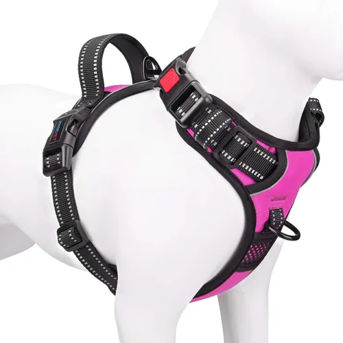 Vista 22 de PHOEPET Arnés para perro sin tirones, chaleco reflectante ajustable con asa de entrenamiento, bolsillo para identificación con nombre, 2 ganchos