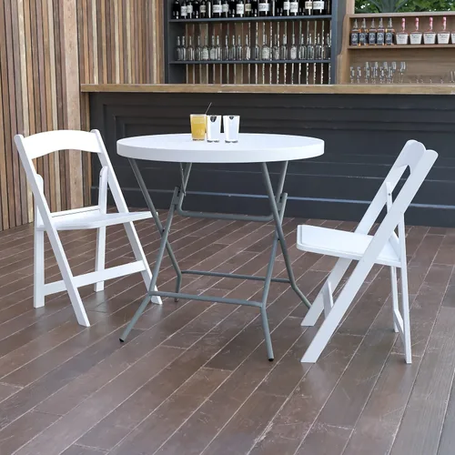 Vista 2 de Flash Furniture Elon Mesa plegable redonda de plástico blanco granito de 2.63 pies, color blanco